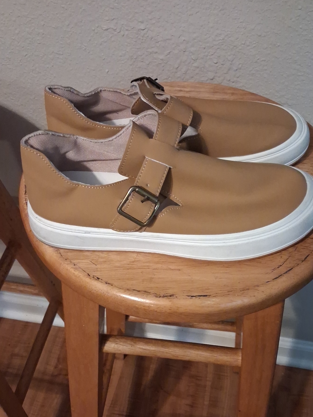 Men's Casual Slip-On Sneakers with Buckle in Tan